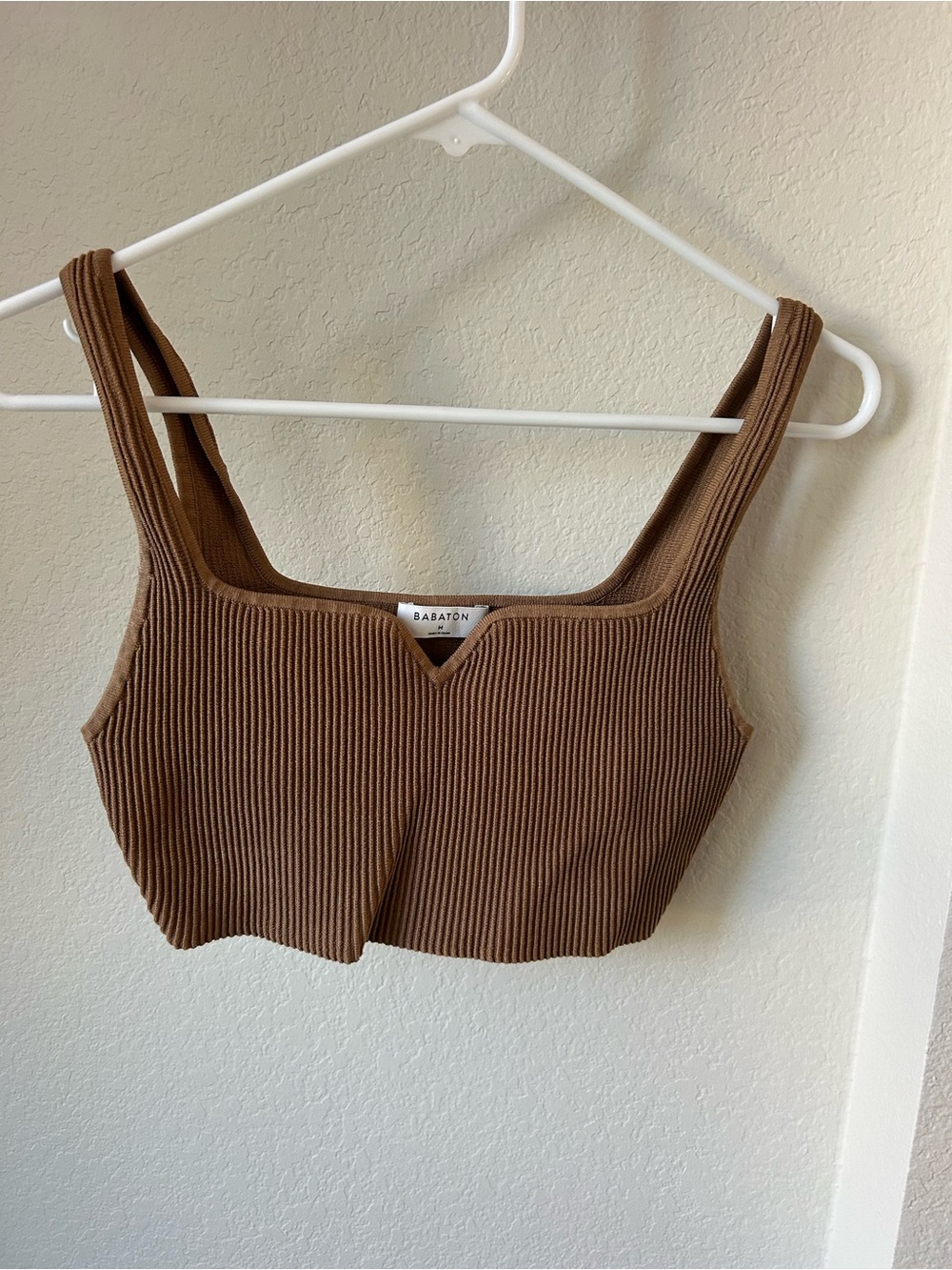 Babaton Ribbed Square-Neck Crop Top - Chocolate Brown